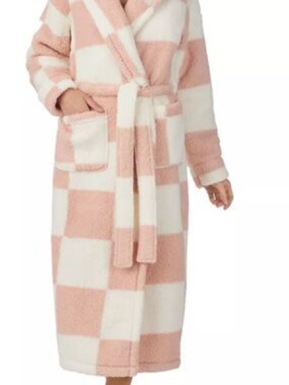 Sanctuary Pink Checkered Sherpa Robe Cozy Belted Wrap Lounge